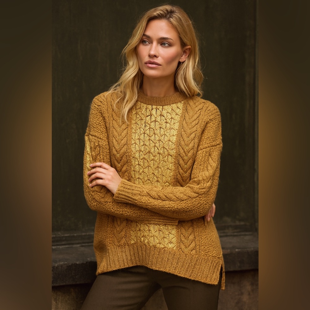 & Other Stories Mustard Cable Knit Wool Sweater Oversized Cozy Chic